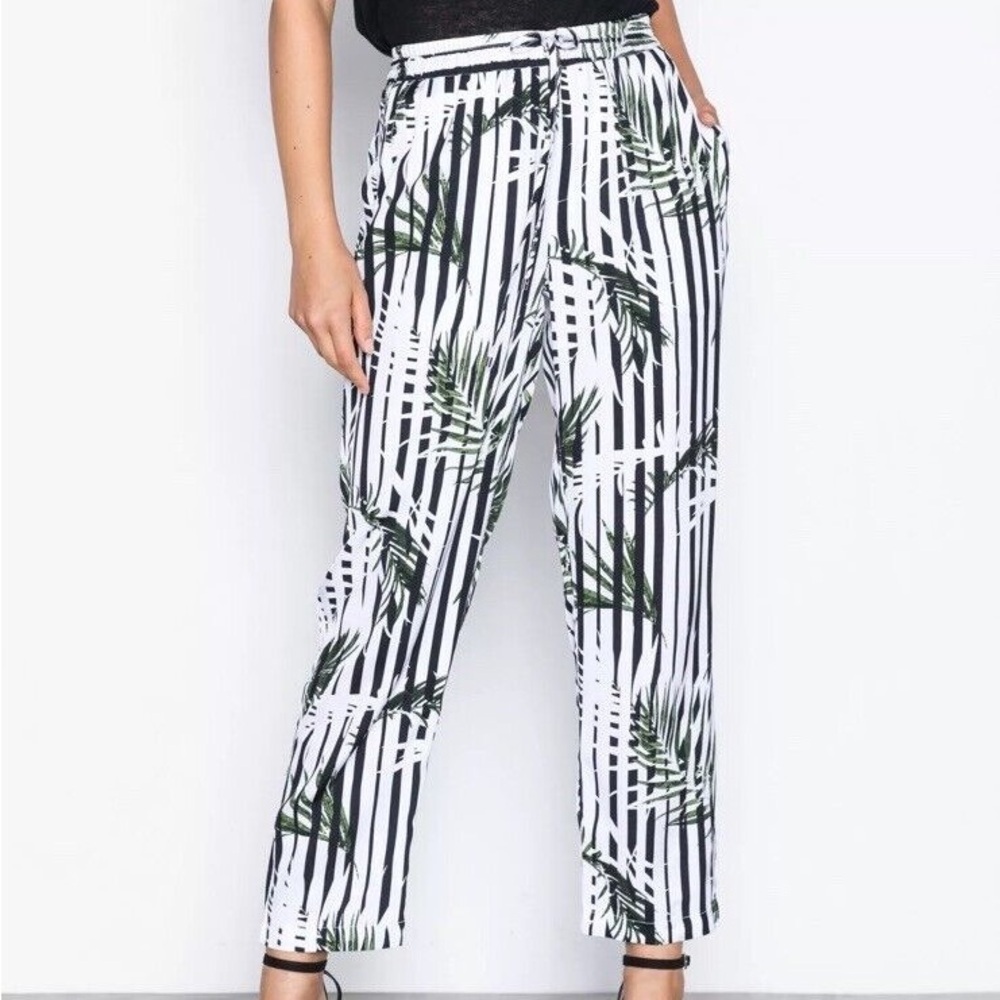 Lauren Ralph Lauren Pants Womens 10 Green White Black Tropical Beach Resort